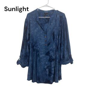 New Directions Curvy Womens 3X Blue Tunic Top Metallic Accents Pleated Front